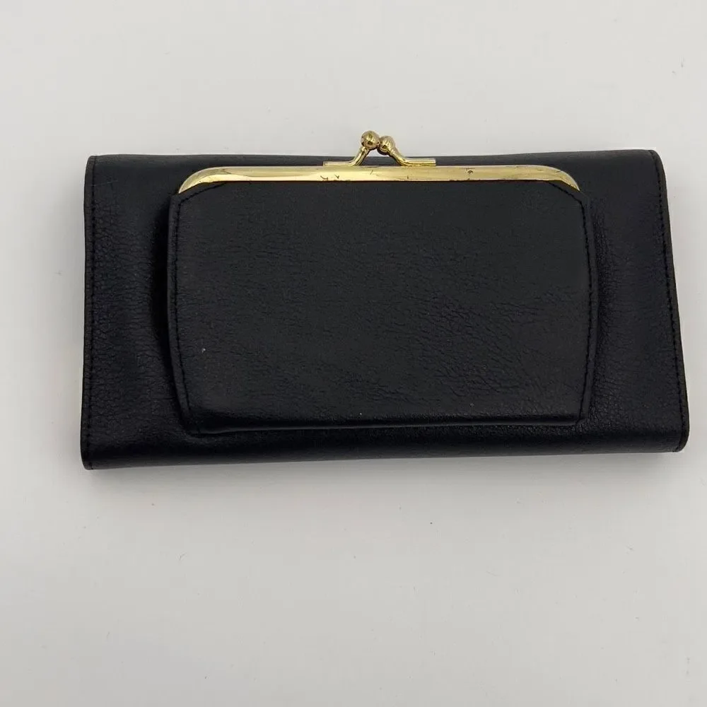 New with Defect BUXTON CAL Q CLUTCH Wallet Tri-Fold Genuine Leather Black Wallet